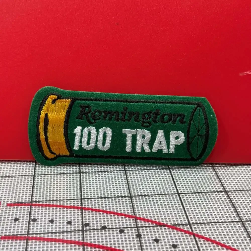 Vintage Remington 100 Trap Shotgun Shell Green Embroidered Patch Hunting Gun 4x1